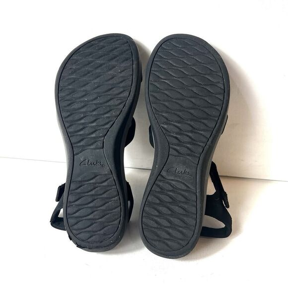 Clarks Cloudsteppers Summer Sandals Womens 11 M Black Fabric Sling Back Open Toe - Picture 11 of 11